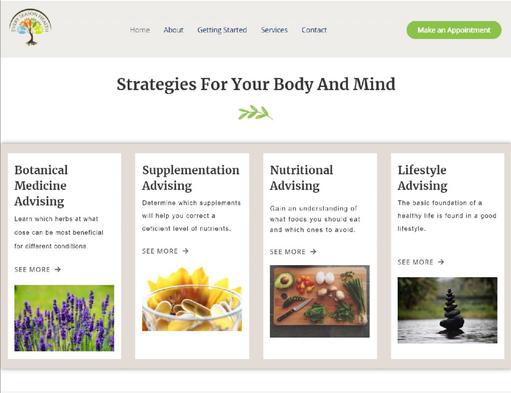 Health and wellness website design for local small business, Boston, Quincy, MA